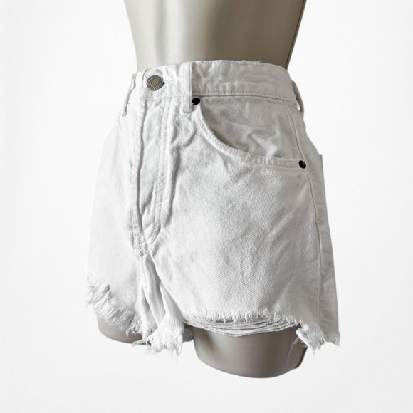 Zara White Distressed Destroyed High Waisted Denim Jean Shorts Size XS/S - Picture 6 of 8